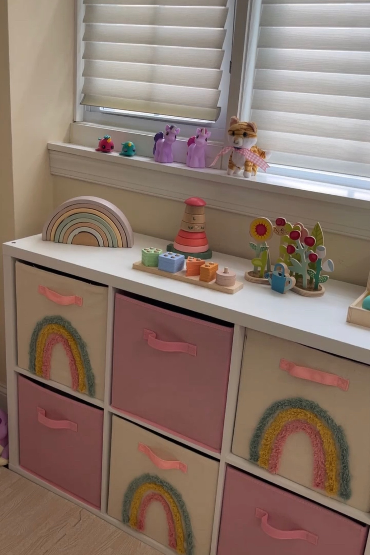 Emily's playroom rainbow cubbies and cube organizer 