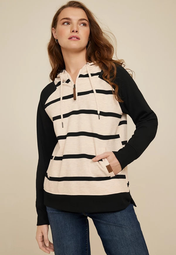 Homeward Striped Fleece Hoodie | Maurices