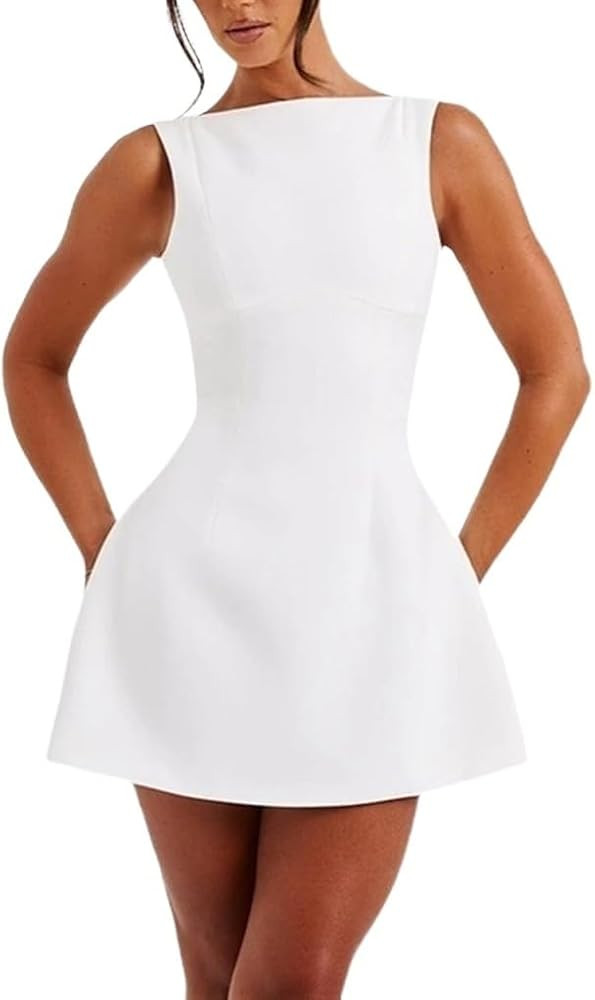 BNGD Women's Backless Vest Basic Dress Sexy Slim Short Dress Sleeveless Open Back Mini Dresses | Amazon (US)