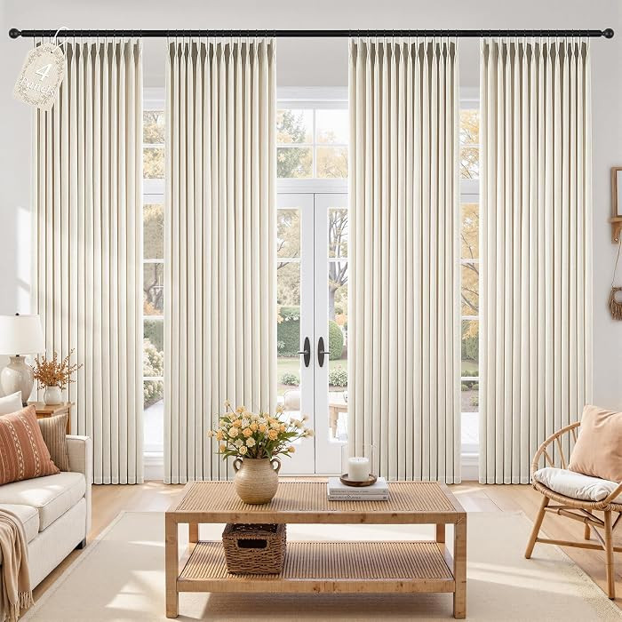 Topfinel Linen Pinch Pleated Curtains Ivory Beige 84 Inchs Long 4 Panels | Amazon (US)