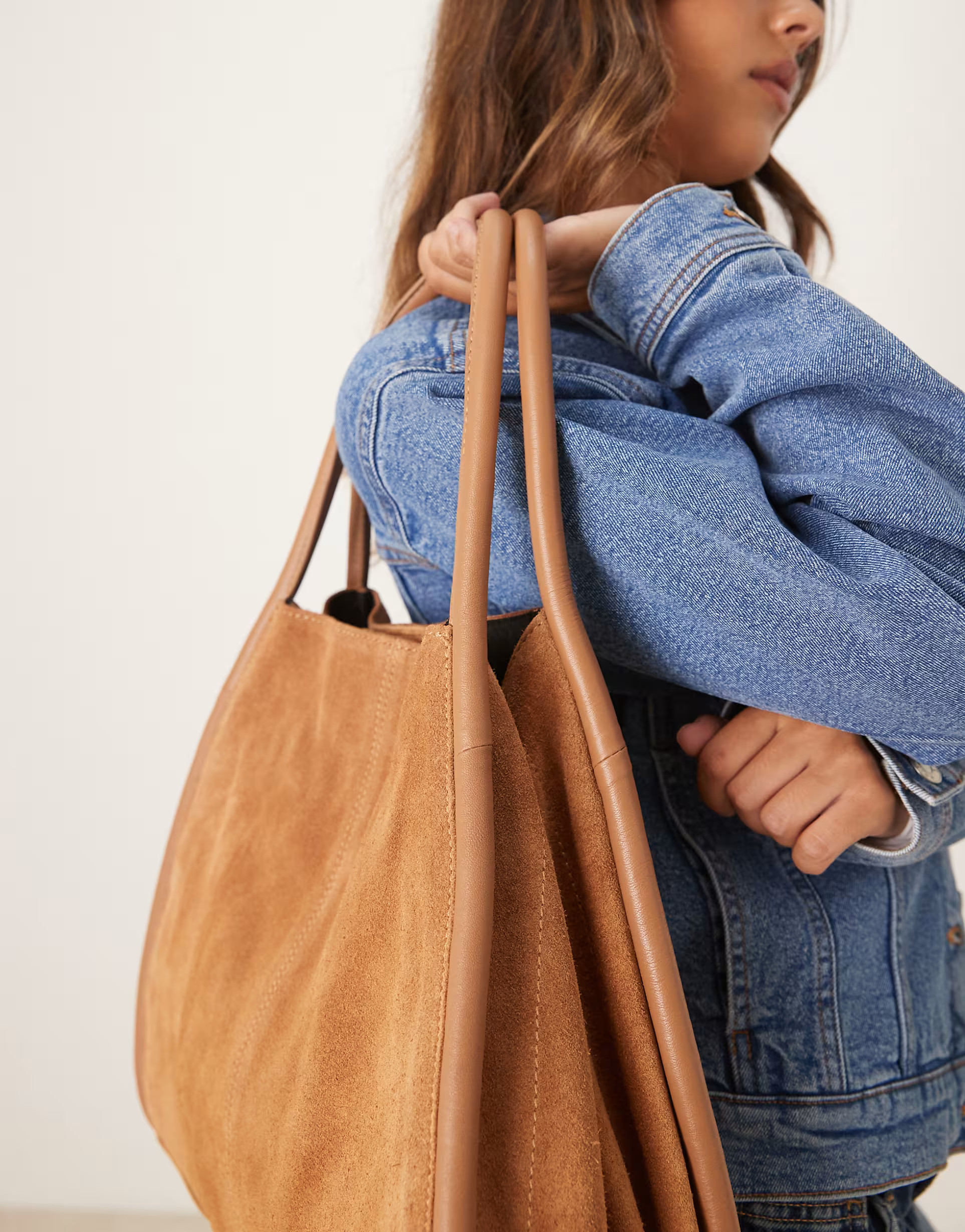 ASOS DESIGN suede tubular tote bag in tan | ASOS (Global)