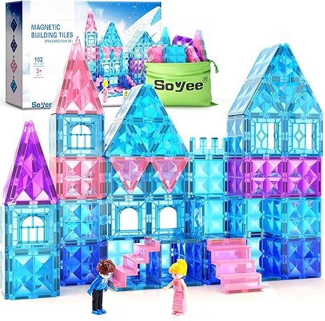 Magnetic Tiles 102pcs with 2 Stairs 2 Dolls Princess Castle Building Girls Toys Age 4-5 6-8 Magne... | Amazon (US)