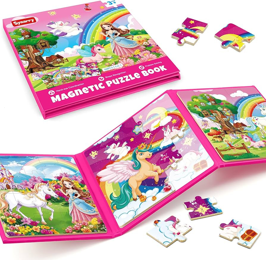 SYNARRY Unicorn Princess Fairy Magnetic Puzzles for Toddlers 3-5 Girls, 20 Pieces Travel Puzzles ... | Amazon (US)