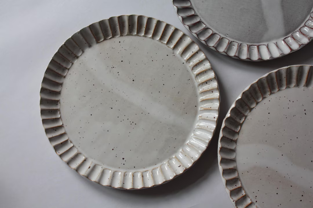 Handmade Fluted Edge Ceramic Plate – Terracotta & Speckled Clay, White Glaze, Rustic Dinnerware... | Etsy (US)