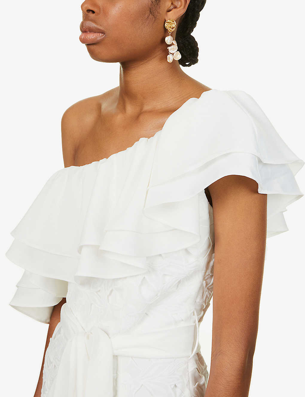 Porsha one-shoulder lace wedding dress | Selfridges