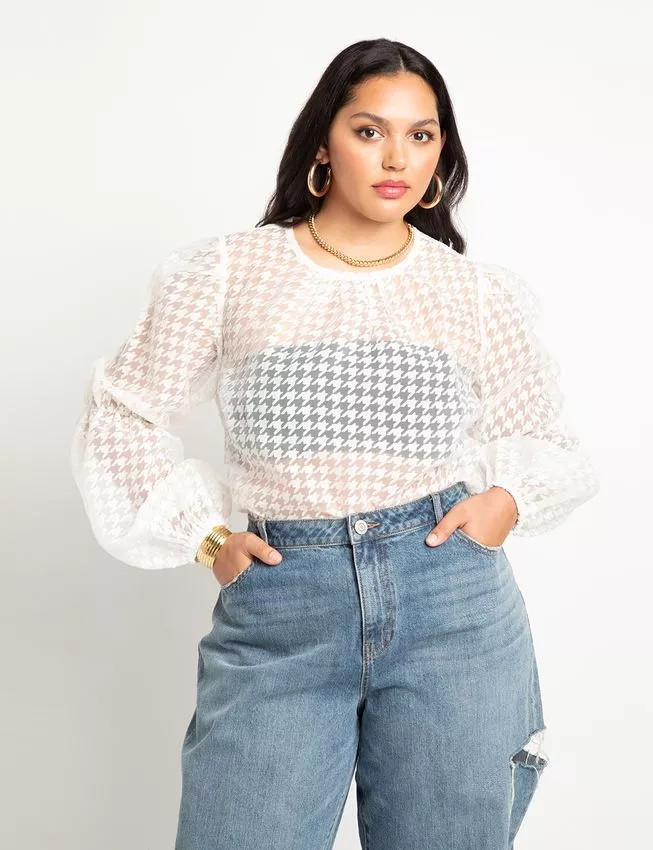 Burnout Houndstooth Blouse | Eloquii