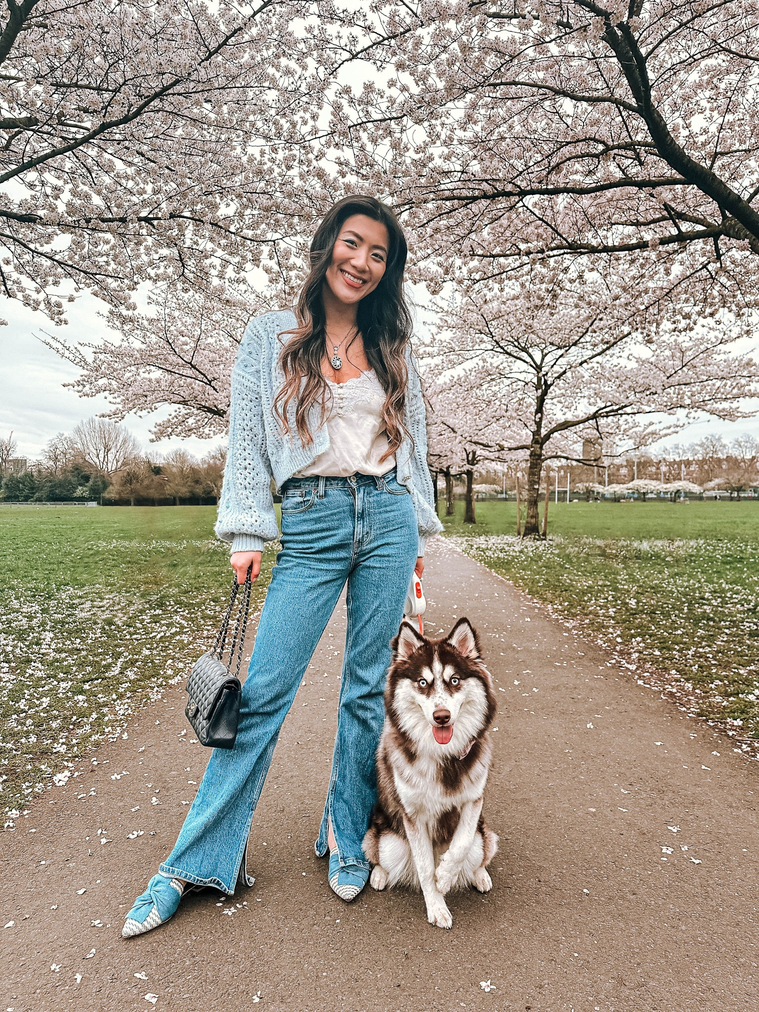 🔍 Spring outfit, Zara, flared jeans, Chane, Chanel bag, blue outfit, dog walking outfit

#LTKeurope #LTKshoecrush #LTKSeasonal