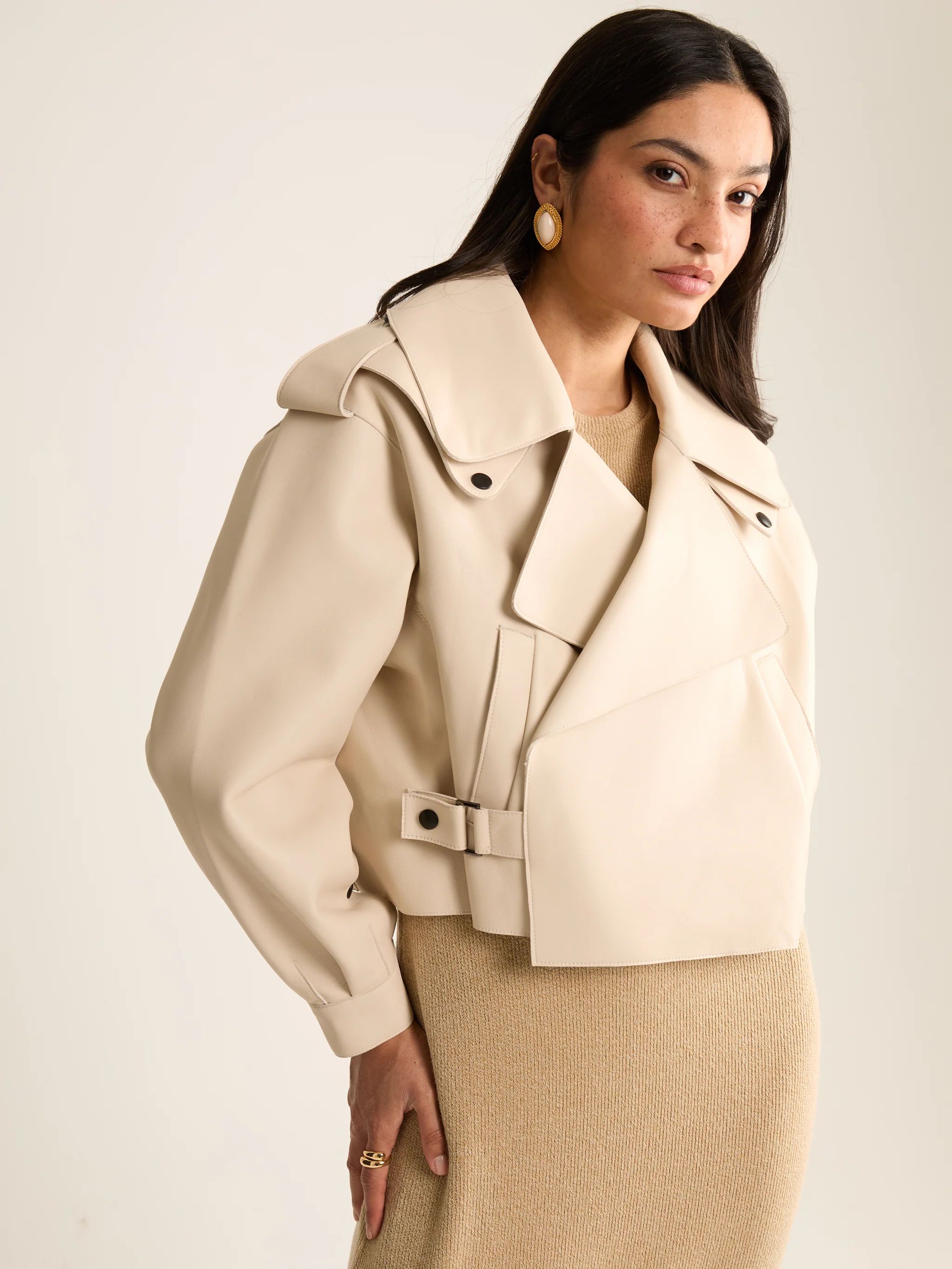 Contemporary Off White Oversized Leather Jacket | Jane and Tash Bespoke