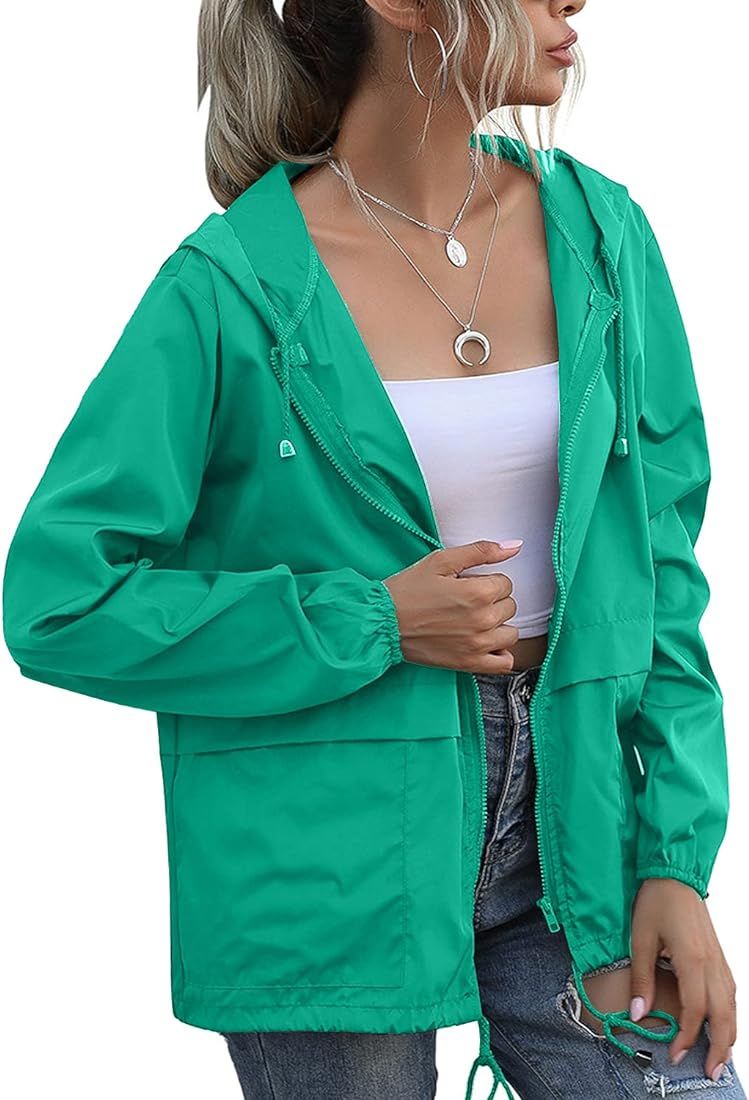 Women's Waterproof Raincoat Lightweight Rain Jacket Hooded Windbreaker With Pockets For Outdoor | Amazon (US)