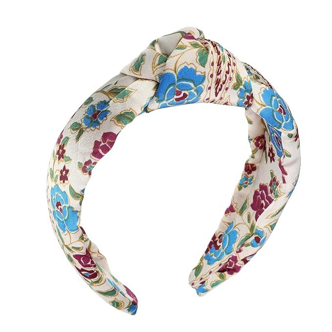 VOCOSTE Floral Pattern Knotted Headband, Classic Casual Style Headband for Women Girl, Beige, 5.2... | Amazon (US)