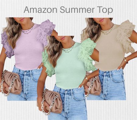 Super cute Amazon top for summer. Love the ruffle sleeves. 

#LTKFindsUnder50 #LTKSeasonal #LTKSaleAlert