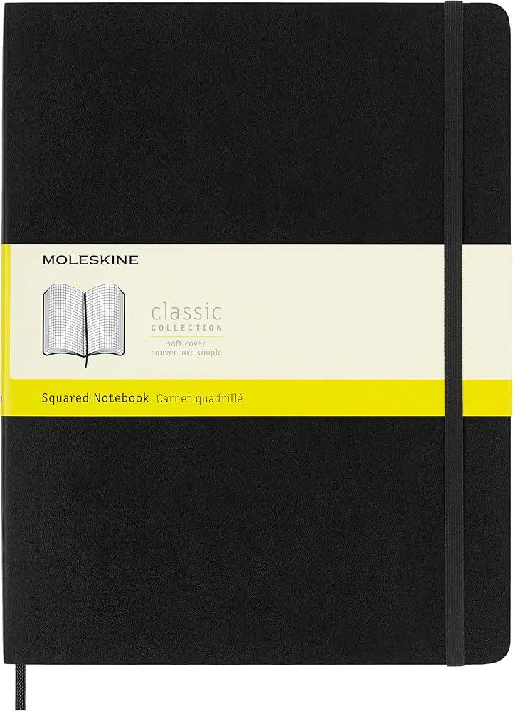Moleskine Classic Notebook, Soft Cover, XL (7.5" x 9.5") Squared/Grid, Black, 192 Pages | Amazon (US)