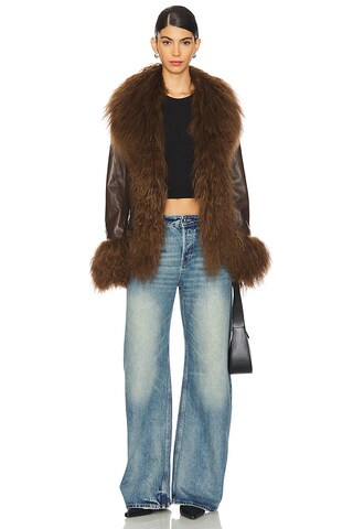 Dorothy Leather Coat With Fur Trim in Brown | Revolve Clothing (Global)