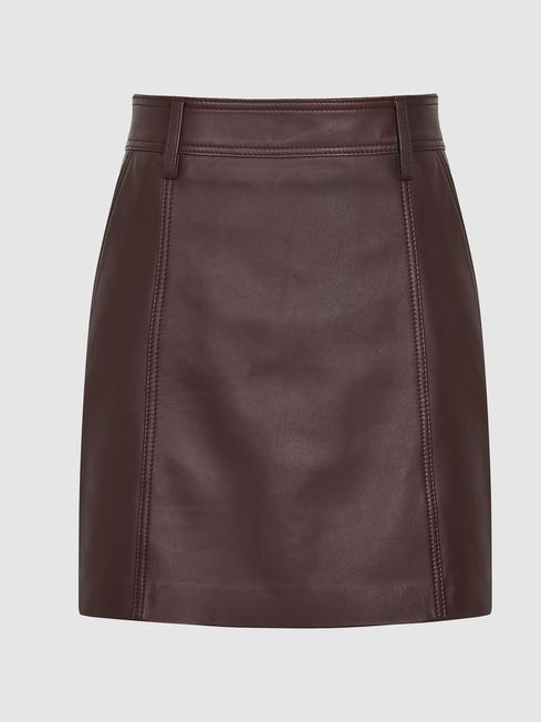 Reiss Berry Eliza Leather Mini Skirt | Reiss UK