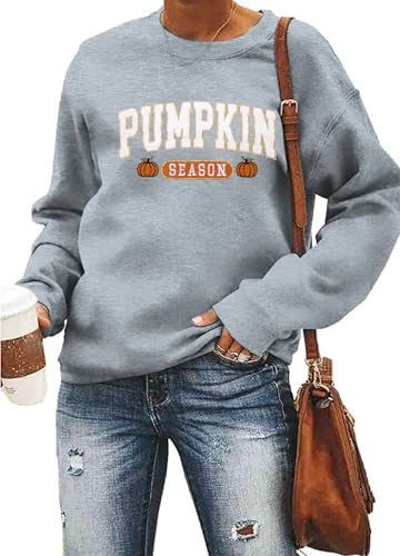 MYHALF Pumpkin Season Sweatshirt Fall Shirt: Women Atumn Crewneck Tops Thanksgiving Halloween Emb... | Amazon (US)