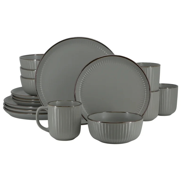 Elama Leo 16 Piece Stoneware Dinnerware Set In Dark Gray | Walmart (US)