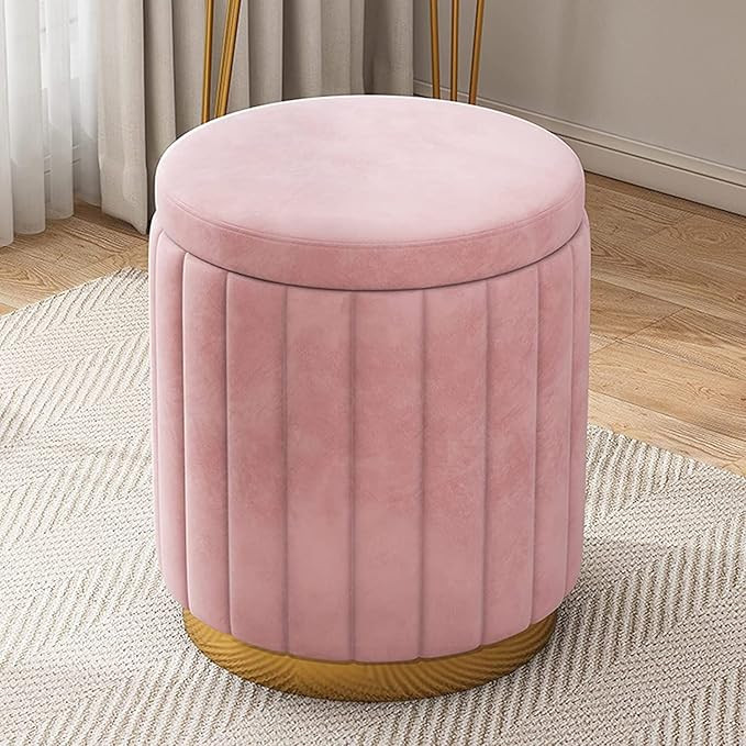 GraSky Pouf de Rangement Rond en Velours Rose Tendre avec Base dorée pour Salon et Chambre à Co... | Amazon (FR)