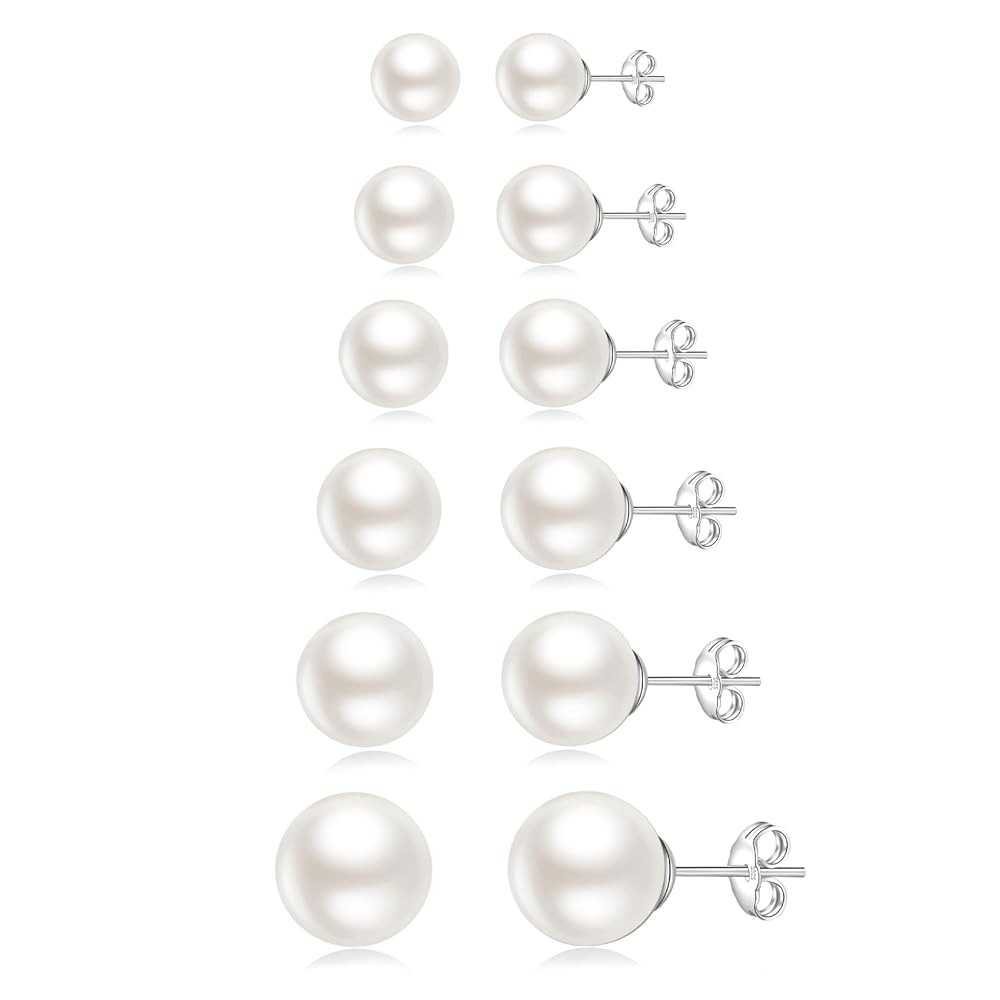 Senteria 925 Sterling Silver Pearl Earrings Studs Set Hypoallergenic Small Stud Earrings Lightwei... | Amazon (US)