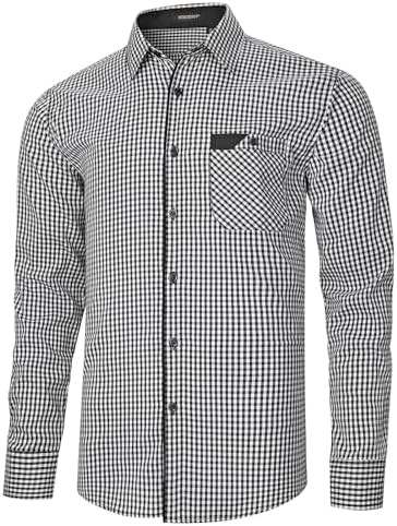 HISDERN Mens Plaid Button Down Shirt Long Sleeve Dress Shirts for Men Casual Wrinkle Free Regular... | Amazon (US)