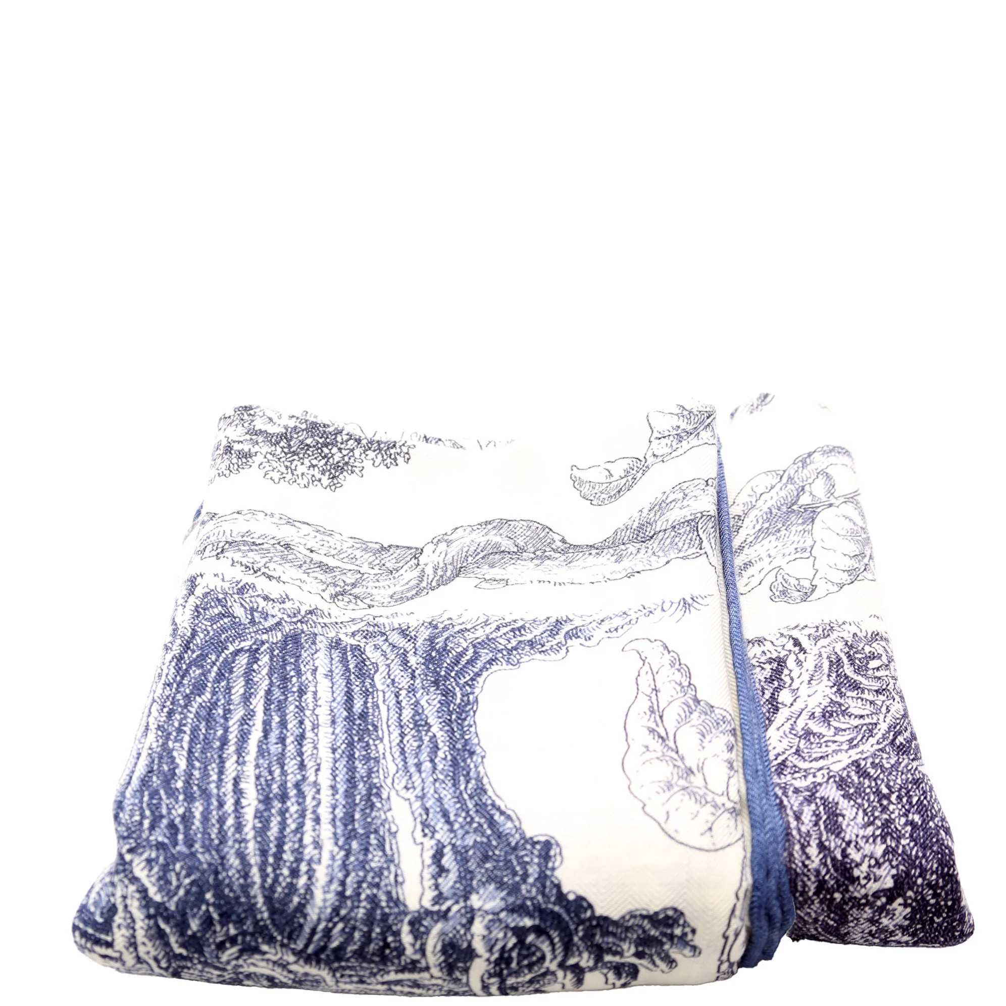 Les Cabanes 140CM Silk Scarf Blue | Keeks Designer Handbags
