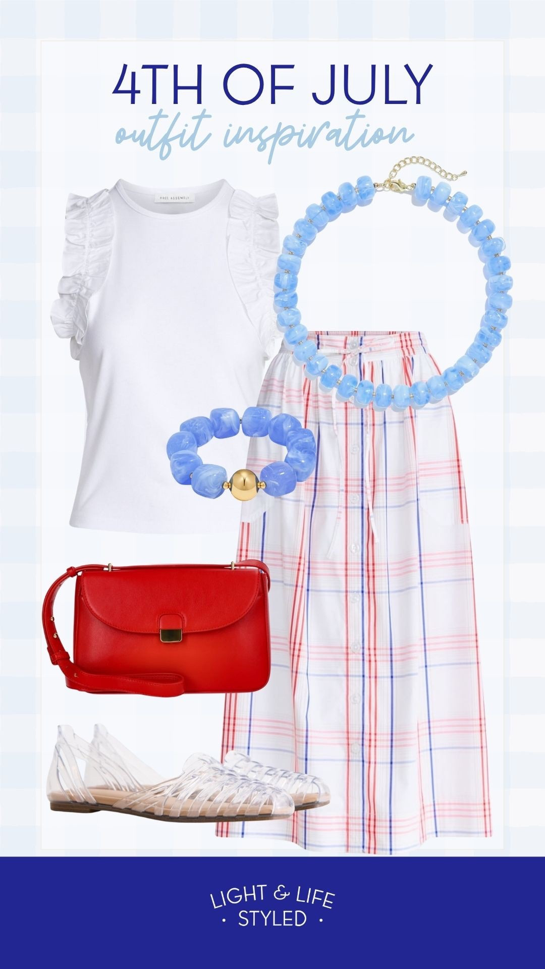 This Fourth of July outfit is adorable and festive, without being gaudy or something you won’t wear again. I am completely blown away that this outfit is Walmart and have been loving all their options that are in stock at many of their stores (you can get them before the holiday). These beaded necklaces are a beautiful shade of blue and so on trend. 
Fourth of July outfit inspiration, over 40 summer outfit, festive picnic outfit

#LTKOver40 #LTKSeasonal #LTKSaleAlert