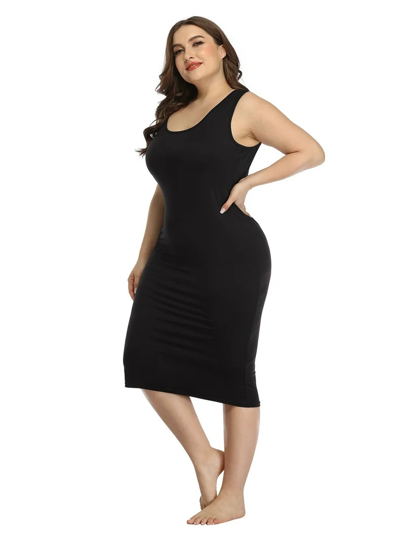HDE Plus Size Bodycon Midi Dress Casual Fitted Jersey Tank Everyday Sundress Black 22-24 Plus | Walmart (US)