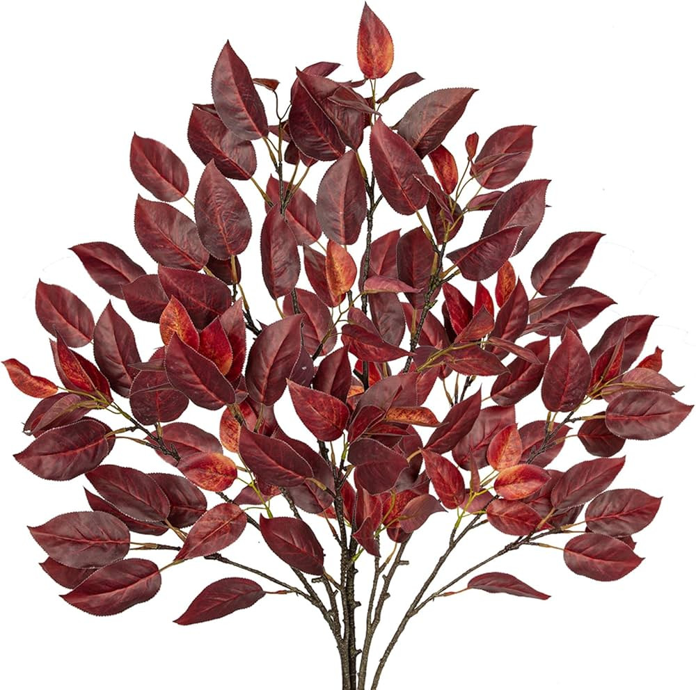 Hollyone 3 Pcs Artificial Fall Leaves Stems Branches 33.8 inch Fake Leaves Branches Fall Leaves S... | Amazon (US)