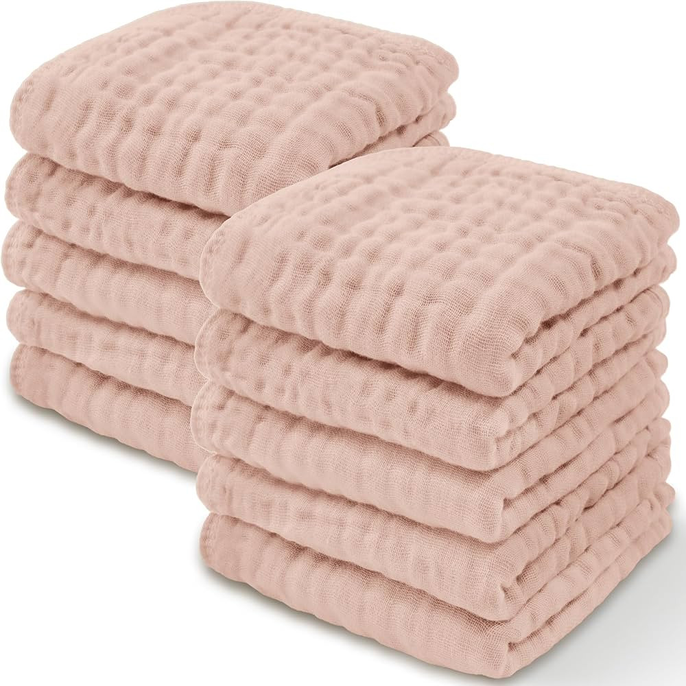 Baby Washcloths, Muslin Cotton Baby Towels, Large 10”x10” Wash Cloths Soft on Sensitive Skin,... | Amazon (US)