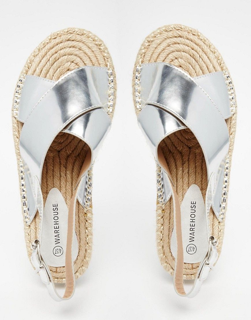 Warehouse Metallic Cross Strap Flat Sandals | ASOS UK