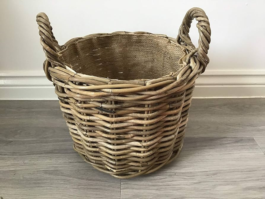Round Kindling/Storage Basket, Hessian Lined, Excellent Quality, Very Strong Kuba Rattan (Small) | Amazon (UK)
