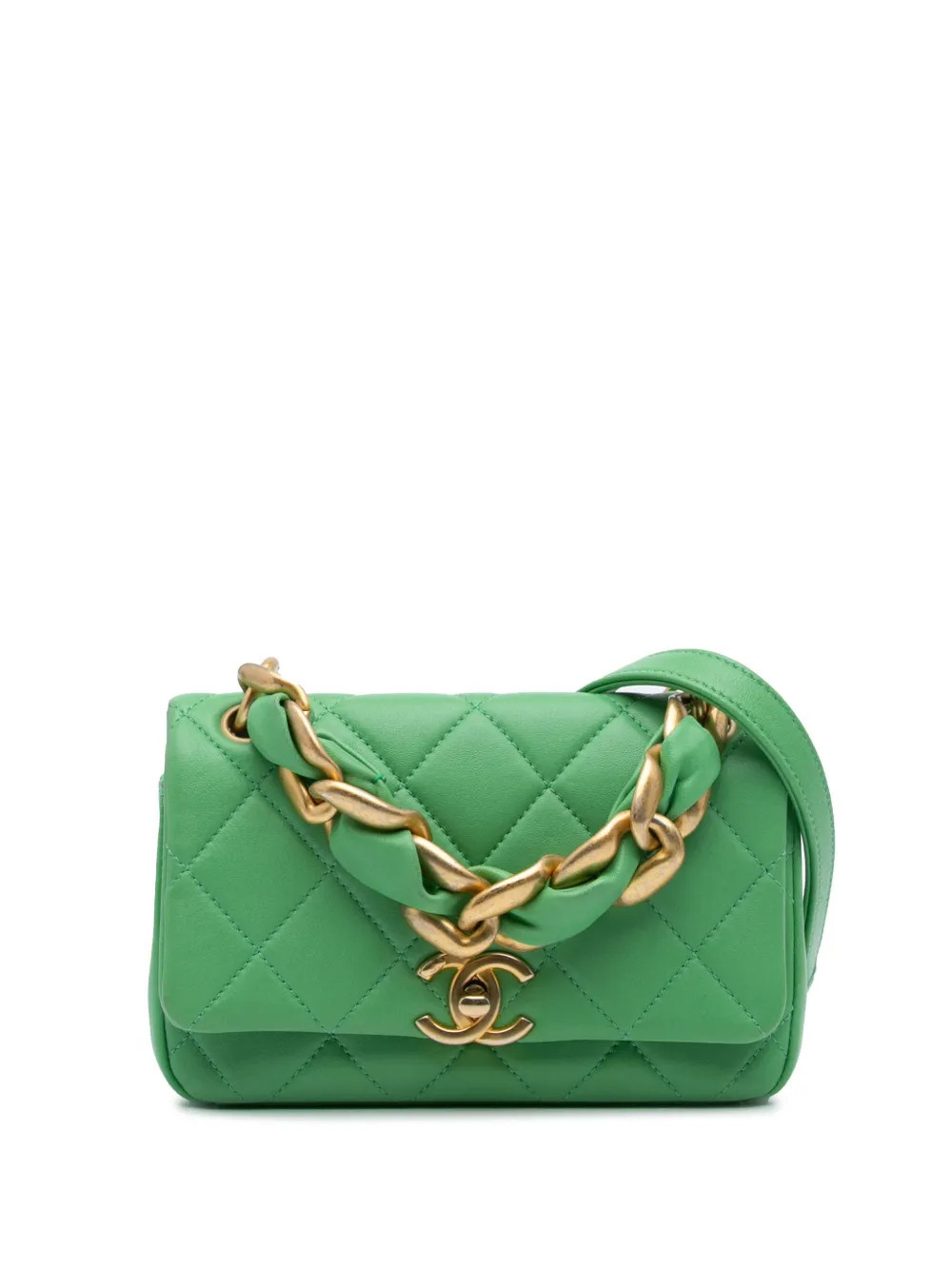 CHANEL Pre-Owned 2021 Small Quilted Lambskin Chain Is More Flap satchel - GREEN | Farfetch Global
