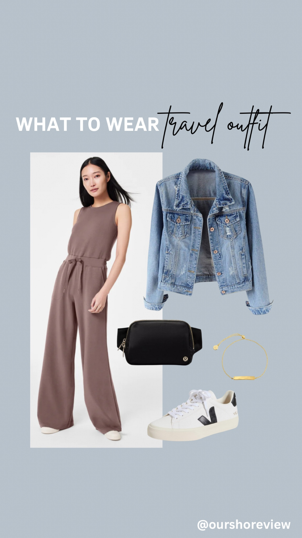 It’s important to be comfortable while you’re traveling and if you haven’t tried AirEssentials from Spanx here is your sign. This jumpsuit is like butter. It comes in regular, petite, and tall and sizes XS to 3X. It also comes in a handful or amazing colors including black. This is worth every penny. I promise you will live in this thing. (At least I do!) Sleeveless is nice because sometimes you don’t know if you’re going to be hot or cold on the plane. This highly rated denim jacket is only $41 and pairs perfectly with the jumpsuit not to mention most things likely packed in your suitcase. Add a large crossbody bag so your hands are free to carry other things, some comfortable Veja sneakers and an adjustable bracelet. You can have the bracelet engraved so why not put the coordinates of your travel destination on it for a nice memento of your trip. It’s the perfect outfit to wear while you’re traveling! 

#LTKshoecrush #LTKfindsunder50 #LTKtravel