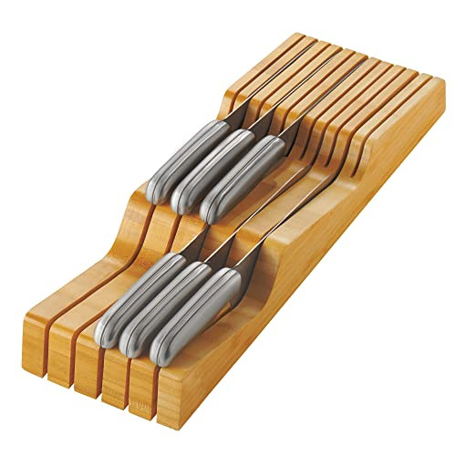 Bambüsi In-Drawer Knife Block - Bamboo Knife Drawer Organizer for Kitchen - Fits 5 Long + 6 Short Knives - Store Knives with Blades Pointing Down - Wooden Steak knife Holder without Knives | Amazon (US)