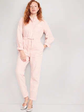 Collarless Tie-Belt Utility Jumpsuit for Women | Old Navy (CA)