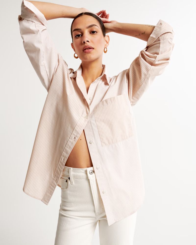 Oversized Poplin Colorblock Button-Up Shirt | Abercrombie & Fitch (US)