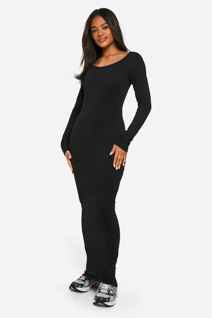 Basic Long Sleeve Scoop Neck Maxi Dress | boohoo (US & Canada)