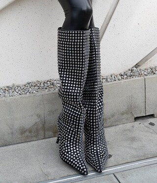 Azalea Wang Lis Rhinestone Tall Stiletto Boots | Dillard's | Dillard's