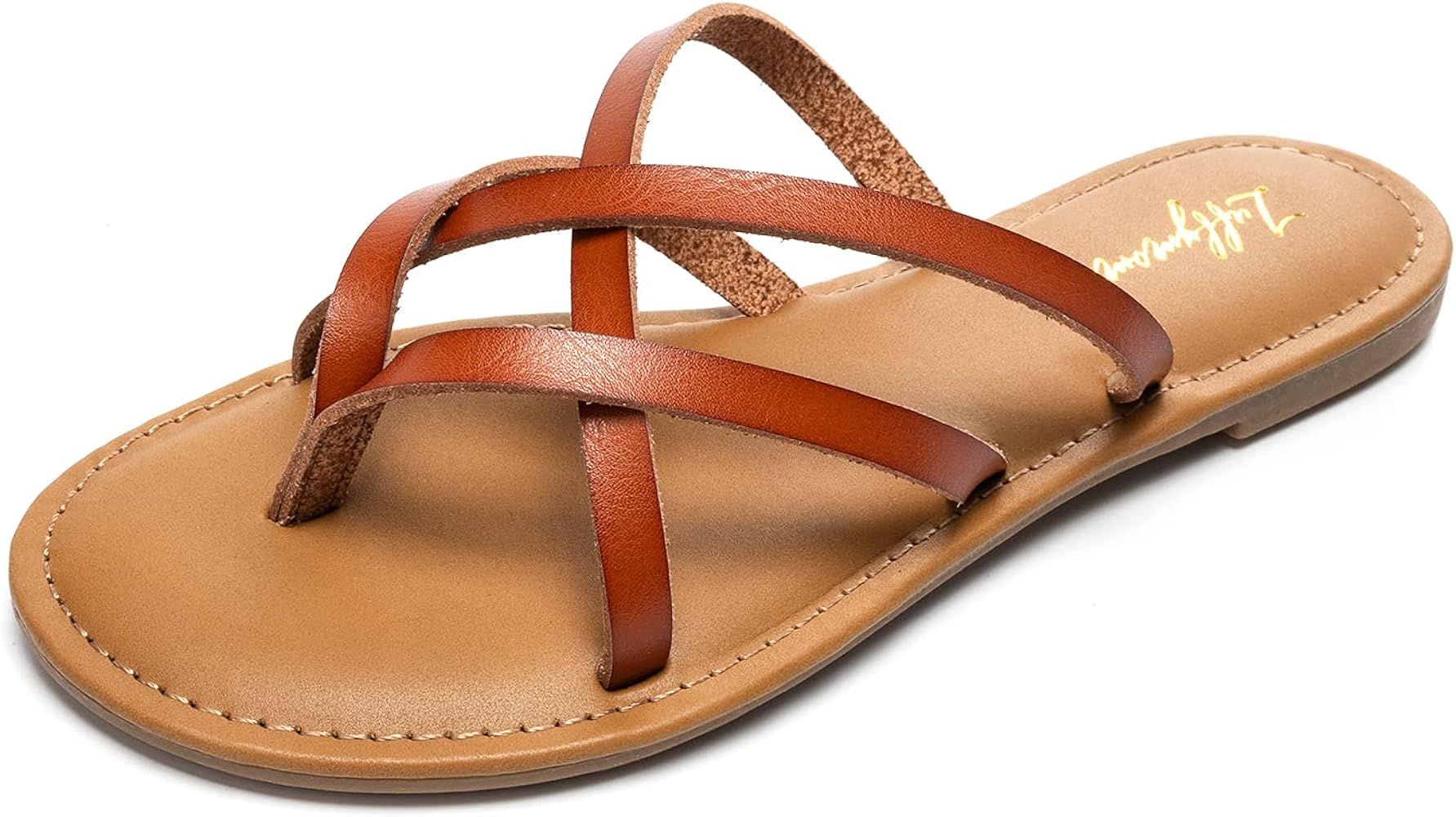 LUFFYMOMO Women's Elastic Strap Flat Sandals Casual Summer Open Toe Sandal | Amazon (US)