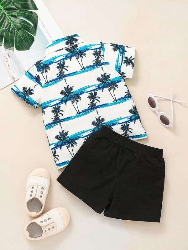 Toddler Boys Coconut Tree Print Shirt & Shorts | SHEIN