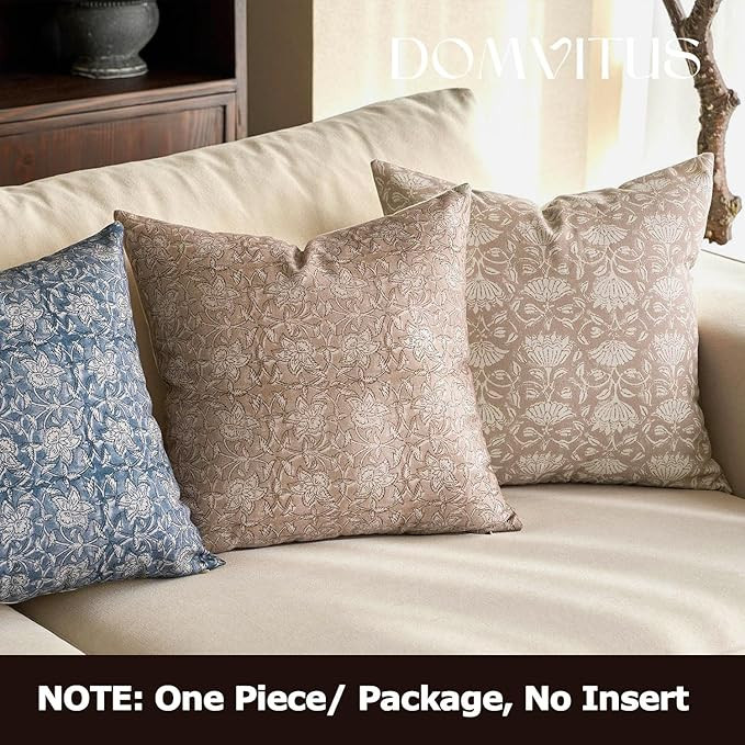 DOMVITUS Floral Pillow Covers 20x20 Throw Pillow Covers Block Print Vintage Decorative Neutral Pi... | Amazon (US)