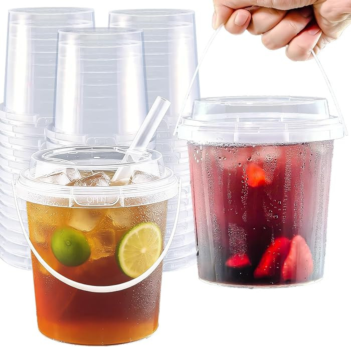 20 Set 25 oz Drink Bucket, Clear Plastic Cups with Lids and Straws, Disposable Drinking Cups for ... | Amazon (US)
