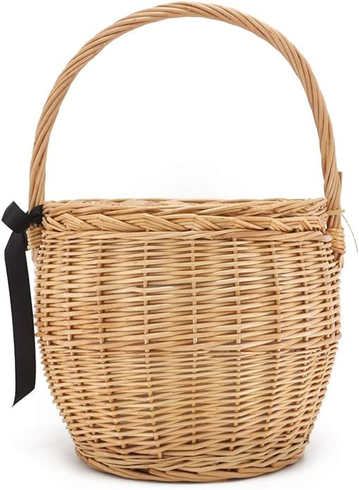 Miuco Womens Wicker Basket Bag Handmade Straw Rattan Bamboo Bag With Lid Handbag | Amazon (US)