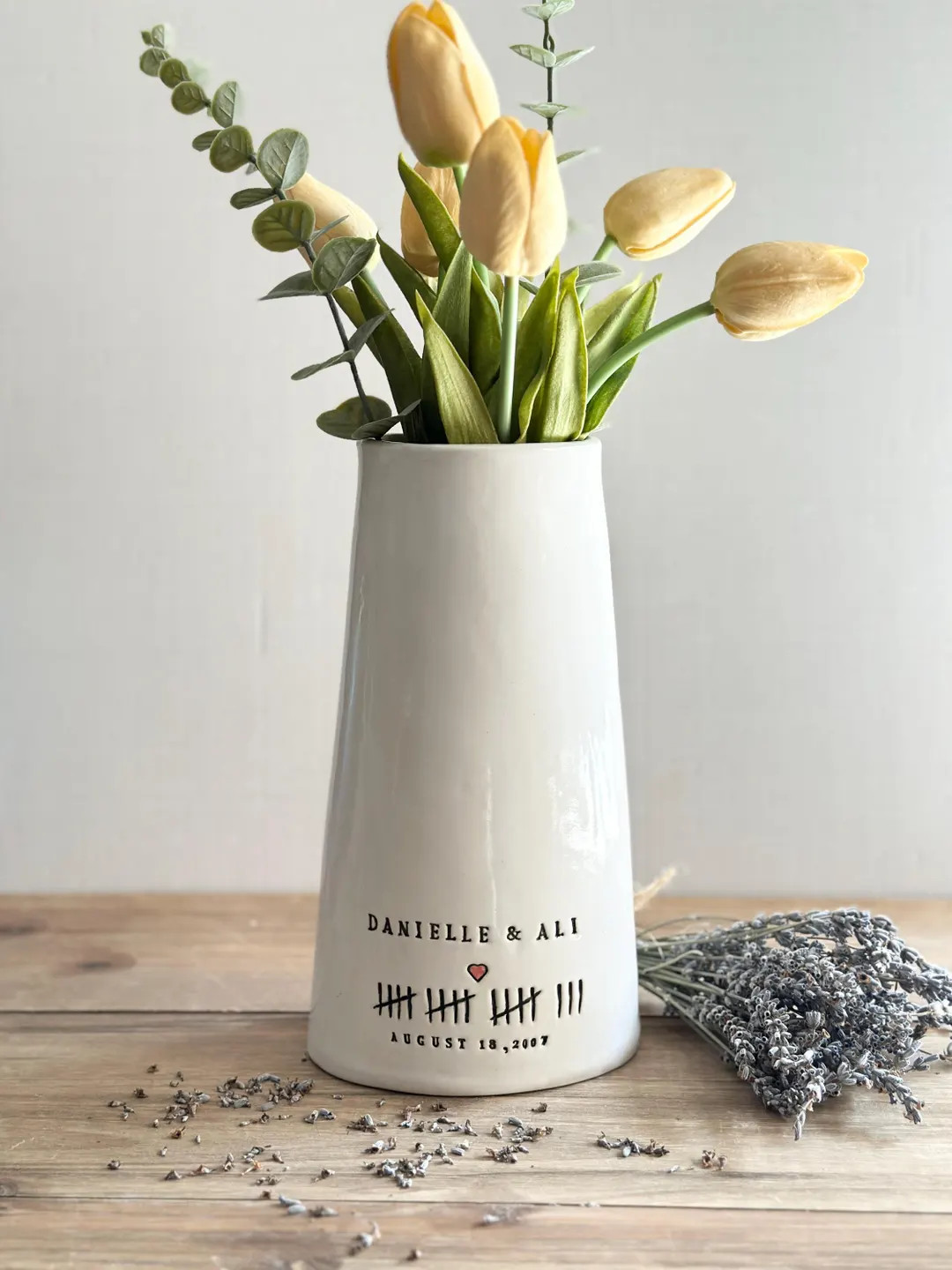 Custom Ceramic Anniversary Vase Personalized Wedding Gift for Couple Carved Initials Name Date Ha... | Etsy (US)