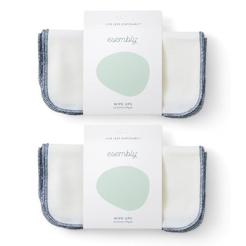 Esembly Wipe Ups, Organic Cotton Reusable Baby Wipes, Soft and Sturdy Washable Cloth Diaper Wipe, One Size, 2 x 12-pk (24 wipes) | Amazon (US)