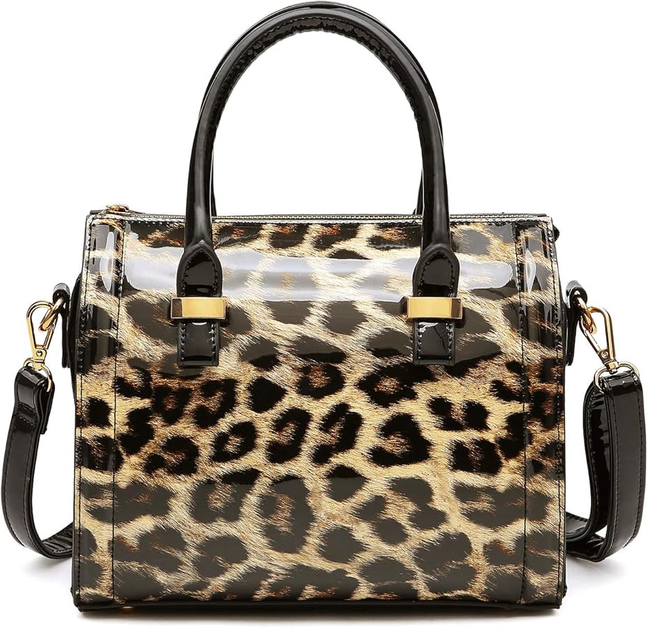 Shiny Patent Faux Leather Handbags Barrel Top Handle Purse Satchel Bag Shoulder Bag for Women | Amazon (US)