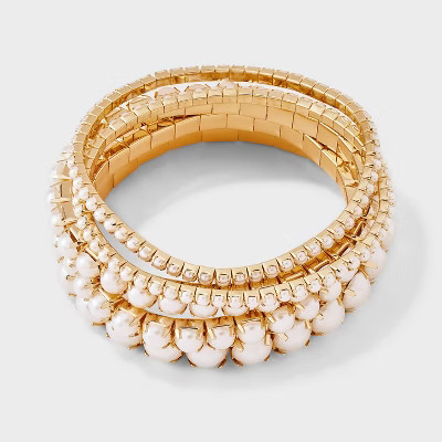 Cupchain Pearl Stretch Bracelet Set 5pc - A New Day™ Gold/Pearl | Target