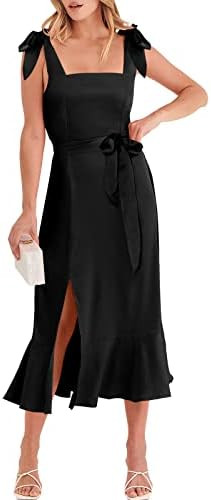 ANRABESS Vestido feminino de cetim formal, gola quadrada, com babados, vestido midi para madrinha... | Amazon (BR)