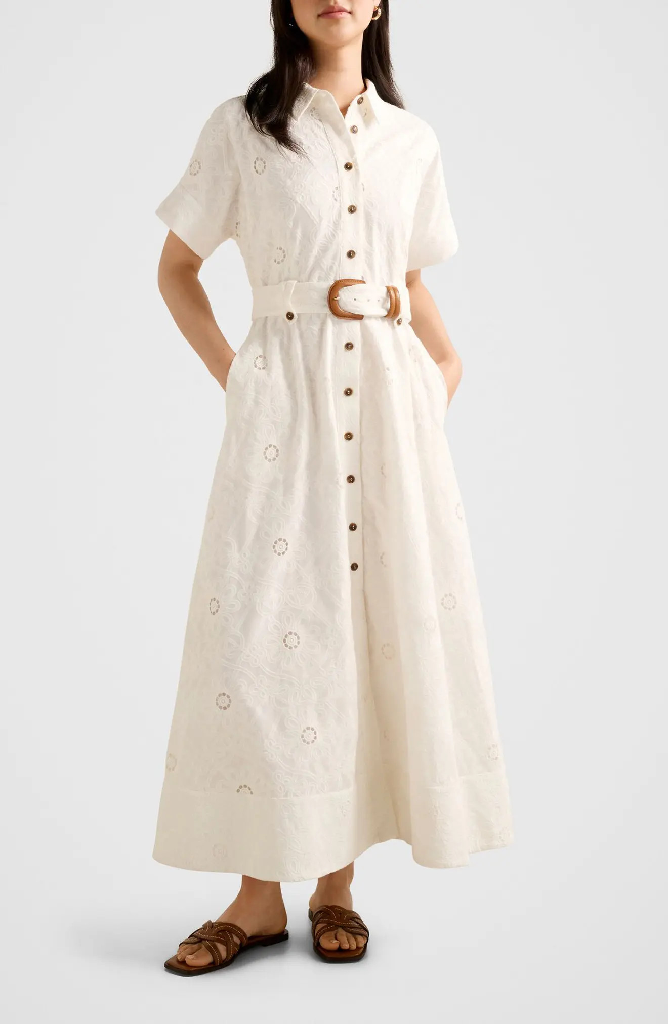 Valeria Broderie Cotton Maxi Shirtdress (Women) | Nordstrom | Nordstrom