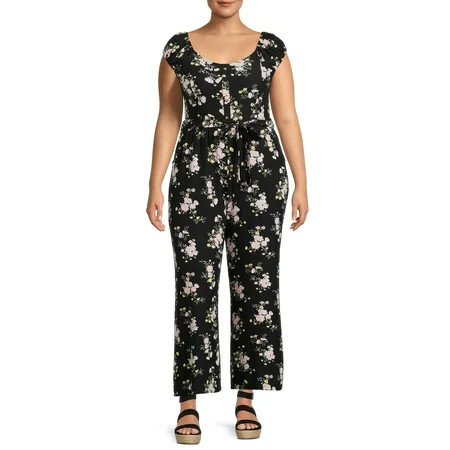 No Boundaries Juniors Plus Size Peasant Wide Leg Jumpsuit | Walmart (US)