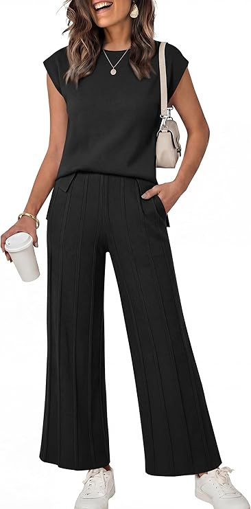 ANRABESS Women 2 Piece Lounge Sets Summer Casual Knit Sweater Vest Pant Set Beach Vacation Clothe... | Amazon (US)